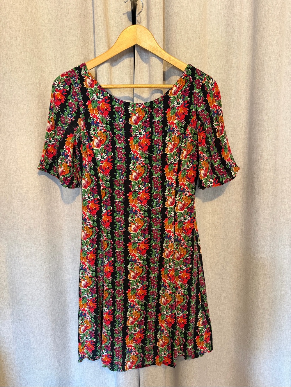 Sezane Black Dress with Floral Stripes
